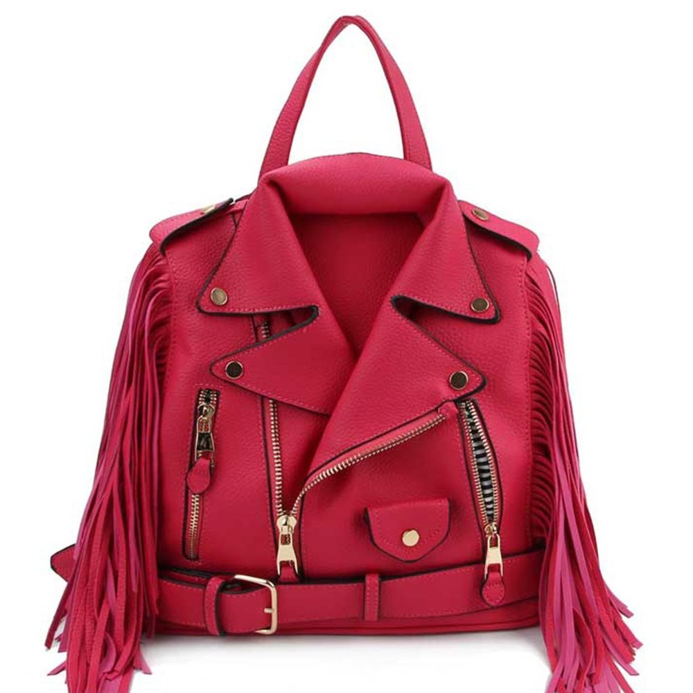 Leatherette Bike Jacket Style Handbag / Backpack